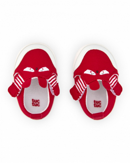 Red sneakers for boys with character details, Sweet Raccoon collection.