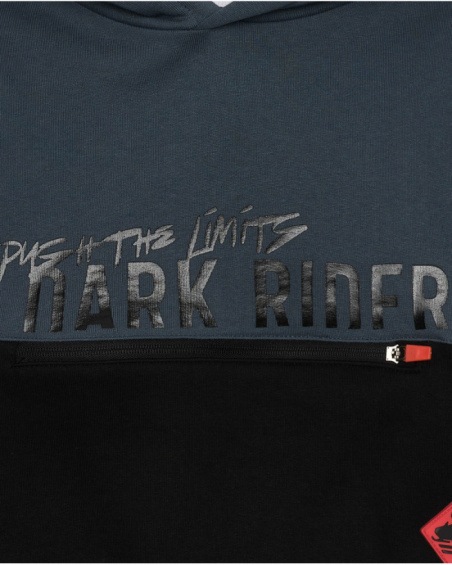 Black and blue hoodie for boys with print, Dark Rider collection.