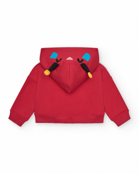 Chaqueta de felpa niña en rojo con estampado floral y capucha