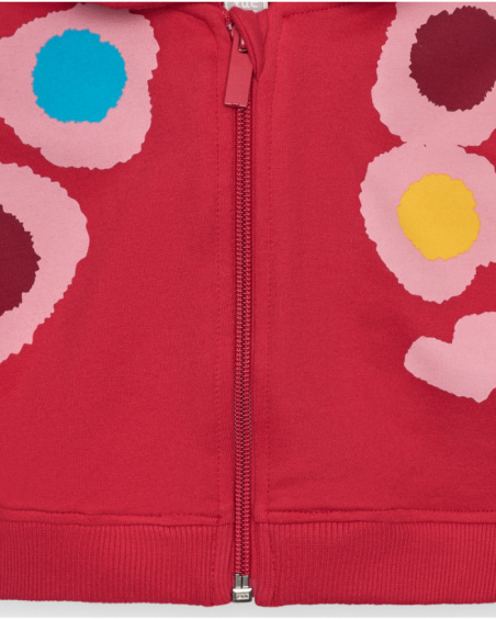 Chaqueta de felpa niña en rojo con estampado floral y capucha
