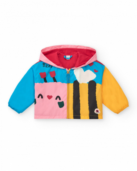 Multicolored windbreaker with a fun print and hood Happy Garden