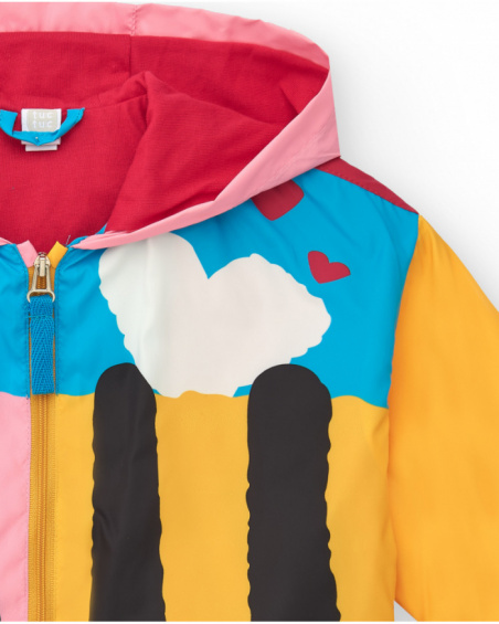 Multicolored windbreaker with a fun print and hood Happy Garden