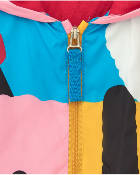Multicolored windbreaker with a fun print and hood Happy Garden