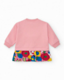 Fleece dress for girls in pink with a 3D tree detail and floral print Happy Garden