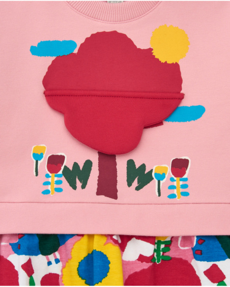 Vestido de felpa niña en rosa con detalle de árbol 3D y