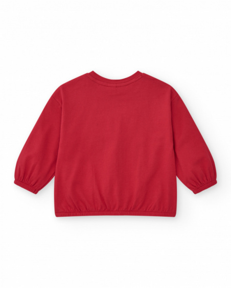 Knitted T-shirt for girls in red with embroidered bee detail Happy Garden