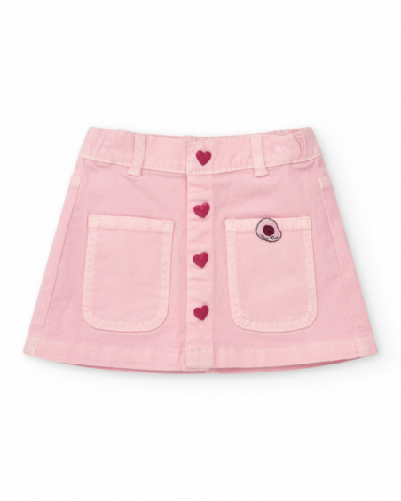Woven skirt for girls in pink with decorative heart-shaped buttons Happy Garden