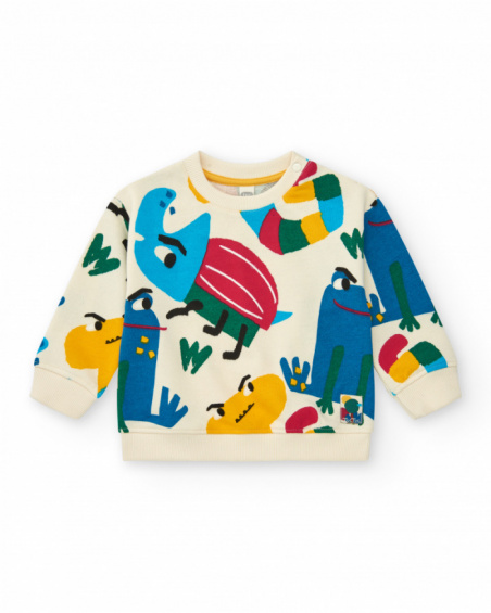 Sweatshirt for boys in beige with a cheerful multicolor print Happy Garden