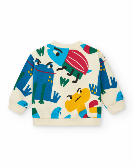 Sweatshirt for boys in beige with a cheerful multicolor print Happy Garden