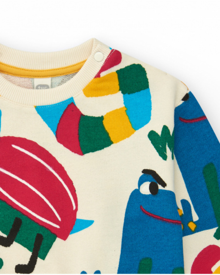 Sweatshirt for boys in beige with a cheerful multicolor print Happy Garden