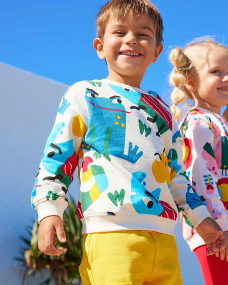 Sweatshirt for boys in beige with a cheerful multicolor print Happy Garden