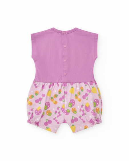 Mauve knitted romper for girls with fruit print