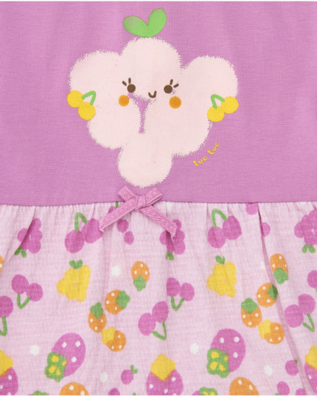 Mauve knitted romper for girls with fruit print