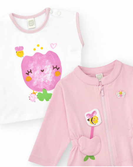Conjunto de punto para niña de tres piezas en color blanco y
