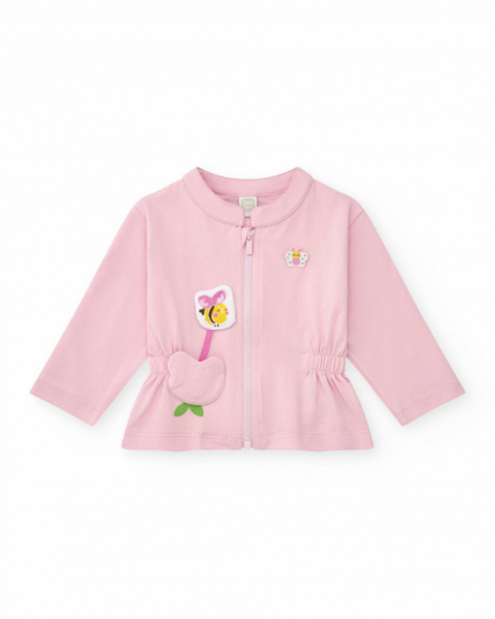 Conjunto de punto para niña de tres piezas en color blanco y