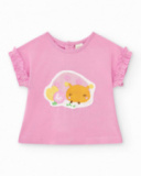 Girls' outfit with sleeveless knitted T-shirt and print