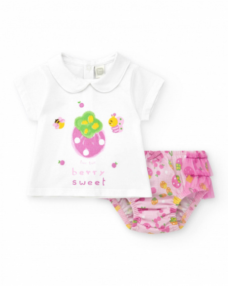 Conjunto de punto para niña con camiseta y braguita blanca