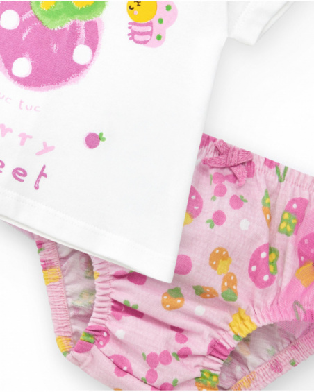 Conjunto de punto para niña con camiseta y braguita blanca