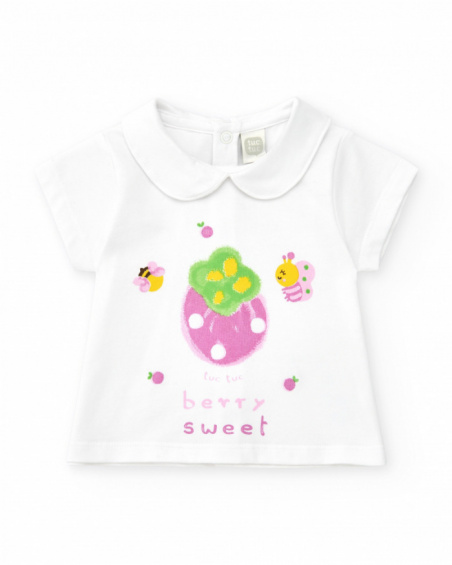 Conjunto de punto para niña con camiseta y braguita blanca