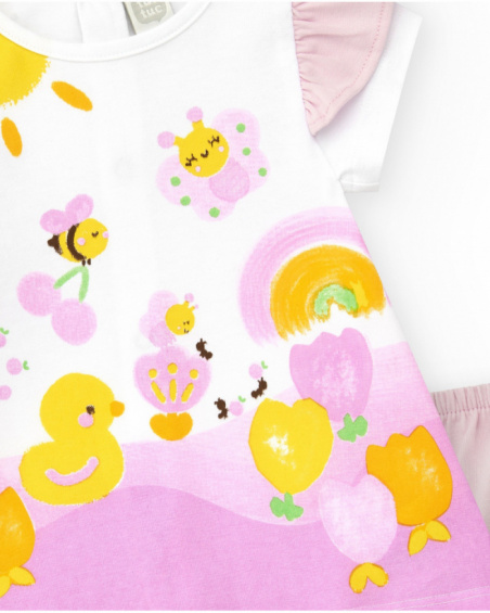Conjunto de punto para niña con vestido blanco estampado