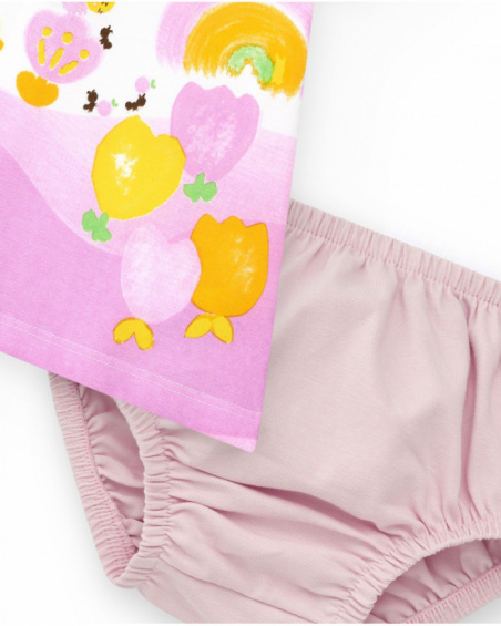 Conjunto de punto para niña con vestido blanco estampado