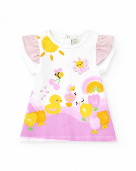 Conjunto de punto para niña con vestido blanco estampado