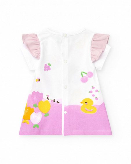 Conjunto de punto para niña con vestido blanco estampado