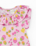 Knitted outfit for girls with pink fruit-printed dress