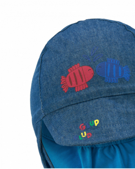 Boys' hat with red and blue fish print