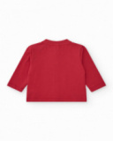 Three-piece fleece tracksuit for boys with red jacket, white T-shirt, and red pants