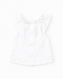 Girls' outfit with white fish-printed blouse and red checkered panties