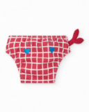 Girls' outfit with white fish-printed blouse and red checkered panties