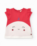 Girls' outfit with red whale T-shirt and embroidered denim pants