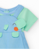Boys' outfit with elephant and palm tree overalls and green T-shirt