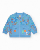 Boys' outfit with white elephant T-shirt, blue hooded jacket, and long blue pants