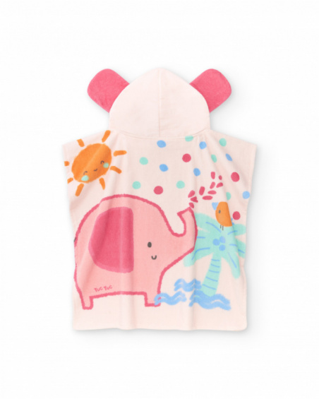 Pink poncho towel for girls with tropical print and hood with ears Pink poncho towel for girls with tropical print and hood with ears