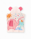 Pink poncho towel for girls with tropical print and hood with ears Pink poncho towel for girls with tropical print and hood with ears