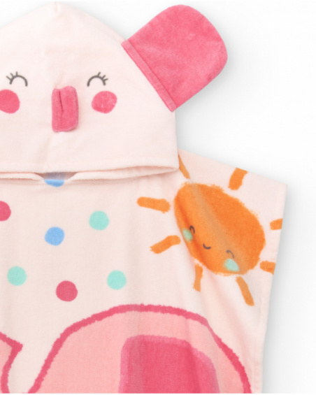 Pink poncho towel for girls with tropical print and hood with ears Pink poncho towel for girls with tropical print and hood with ears