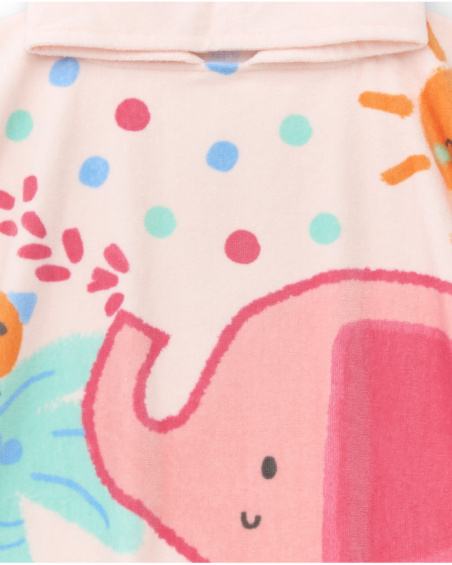 Pink poncho towel for girls with tropical print and hood with ears Pink poncho towel for girls with tropical print and hood with ears