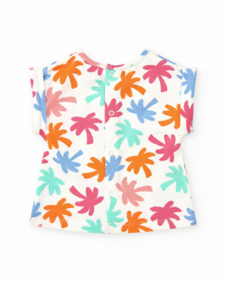 Conjunto blanco y coral para niña con camiseta de hojas