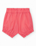 White and coral outfit for girls with tropical leaf T-shirt and ruched shorts