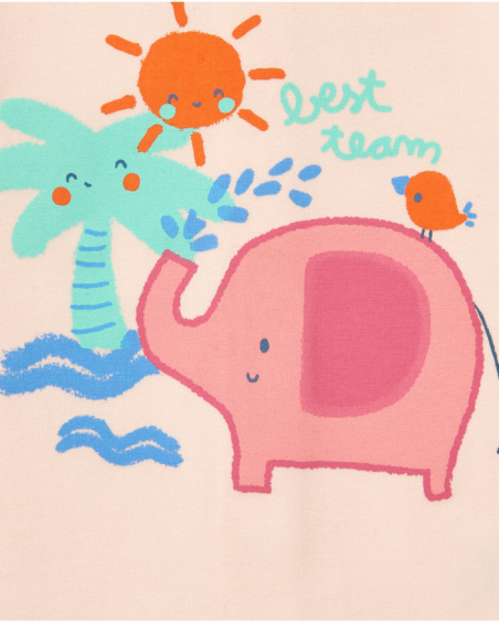 Cream and pink outfit for girls with elephant T-shirt, long pants, and jacket