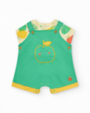 Boys' outfit with apple T-shirt and green overalls with apple embroidery