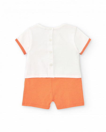 White and orange knitted romper for boys with apple print and "Hi Friend!" message White and orange knitted romper for boys with apple print and "Hi Friend!" message