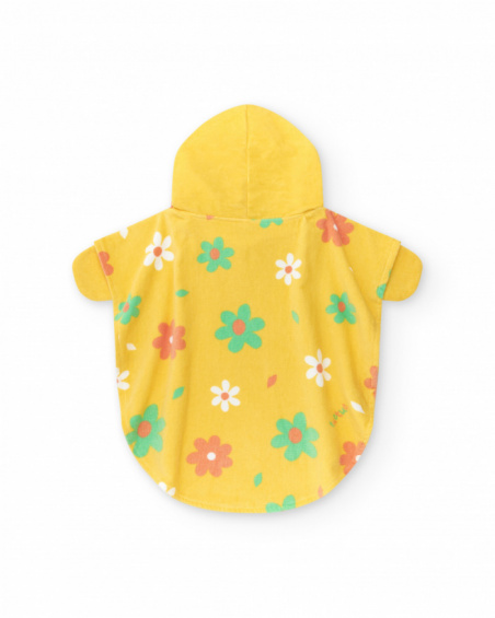 Yellow poncho towel for girls with floral print and hood Yellow poncho towel for girls with floral print and hood
