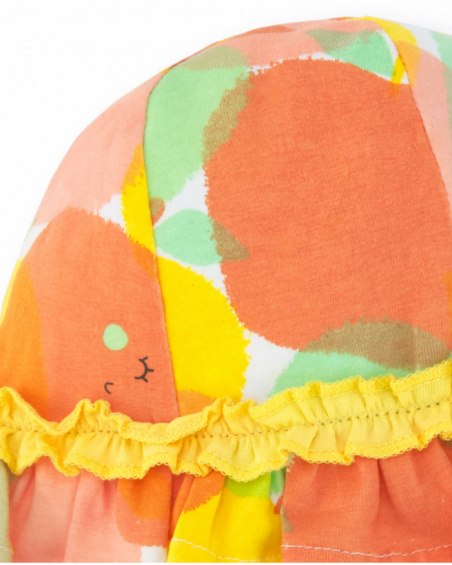 Multicolored hat for girls with fruits and yellow ruffles