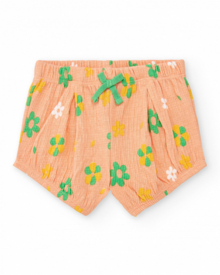 Girls' outfit with yellow T-shirt and pink floral shorts