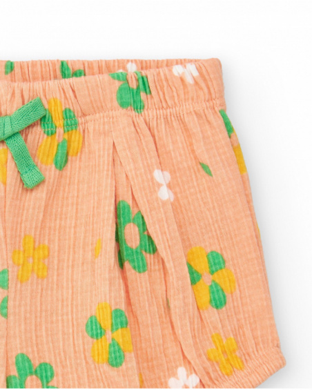 Girls' outfit with yellow T-shirt and pink floral shorts