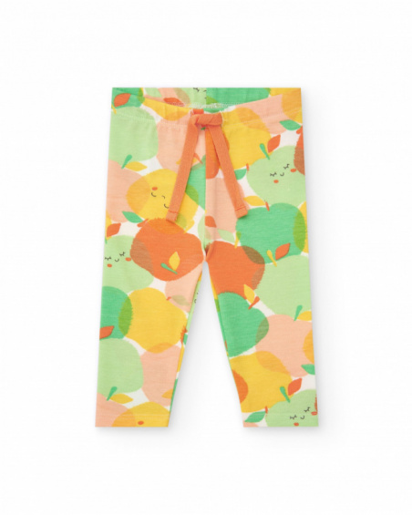 Fleece outfit for girls with fruit T-shirt, printed leggings, and yellow jacket