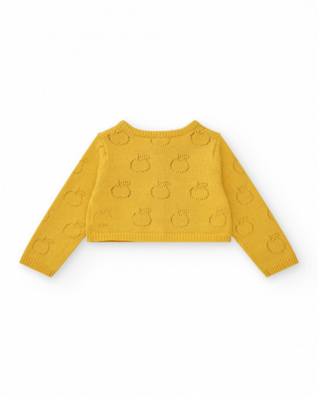 Yellow knitted jacket for girls with openwork apple design